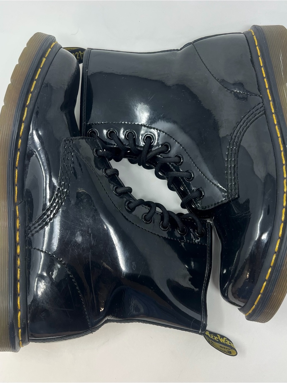 Dr. Martens Black Patent Lace-Up Combat Boots Women’s 8 - Picture 8 of 14